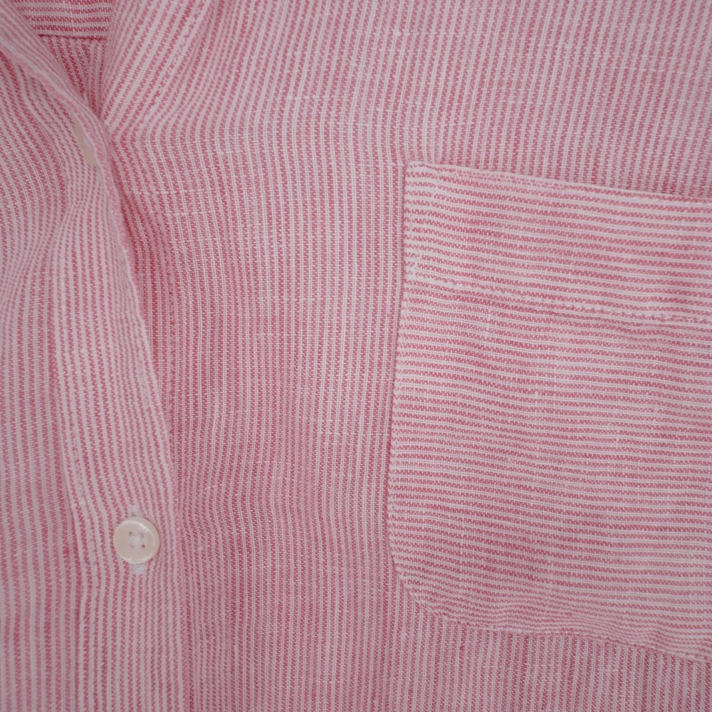 Barbour Linen Button Up Shirt Womens 6 Pink Collared Roll Tab Striped Casual - Picture 12 of 16